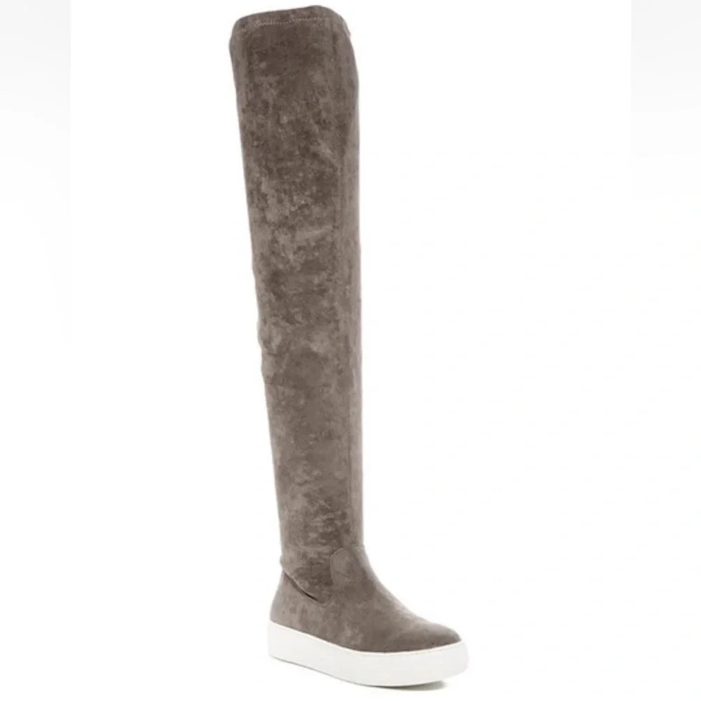 J SLIDES Grey Sneaker Boot Over the Knee Boot Shoe Faux Suede Tall Platform 7.5‎